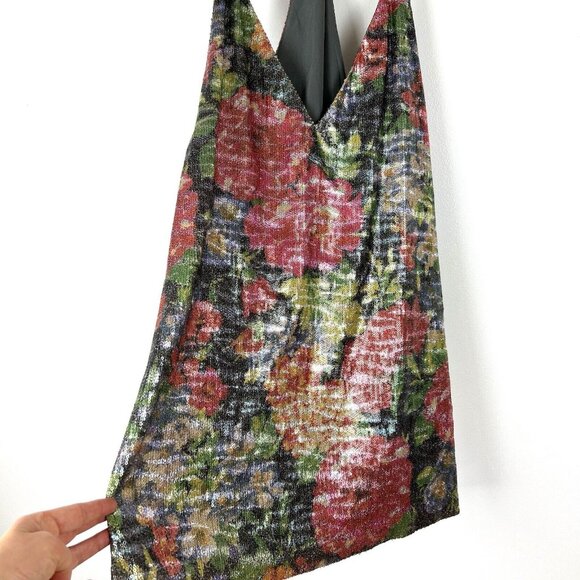 Free People Tangier Sequin Floral Mini Dress S Cocktail Deep V Boho Fairy Sexy - Picture 2 of 12